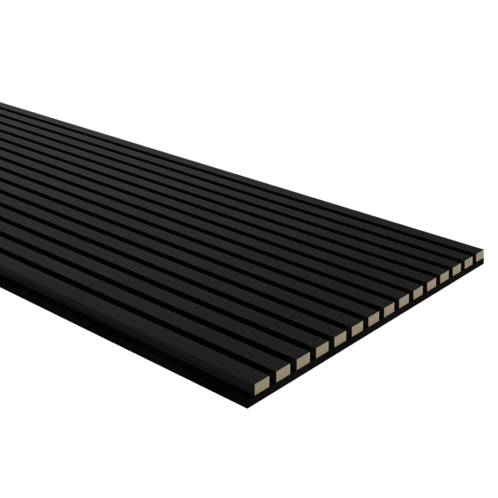 Panneau acoustique bois rainuré noir.